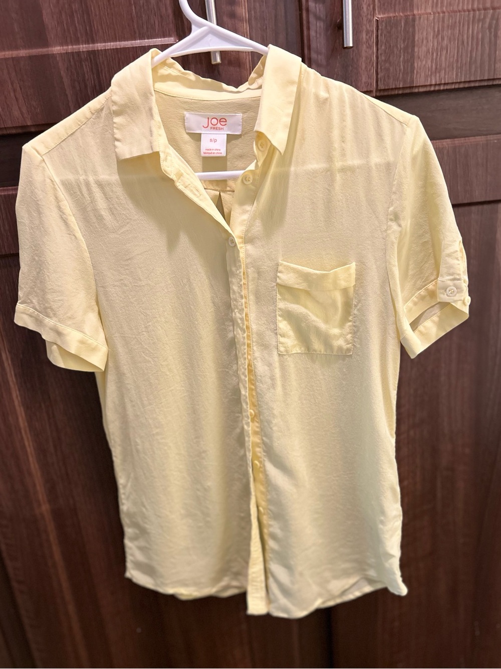 JOE Fresh Women’s Short Sleeve Button-Up Shirt - Pale Yellow - Sheer Blouse 🌼